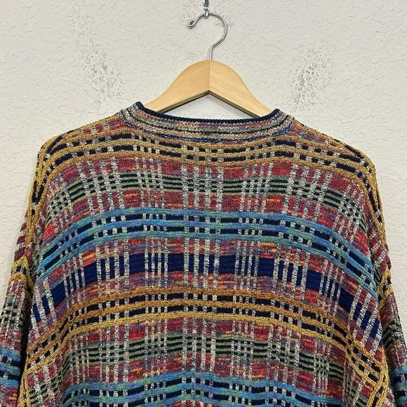 VINTAGE FIUME Long Slevee Multicolor Plaid Knit Pullover Sweater - Picture 7 of 10